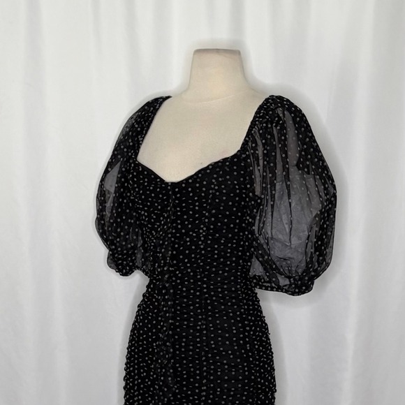 ZARA Chiffon Black Polka Dot Ruched Mini Dress Black Gray Party Blogger Small - Picture 8 of 16